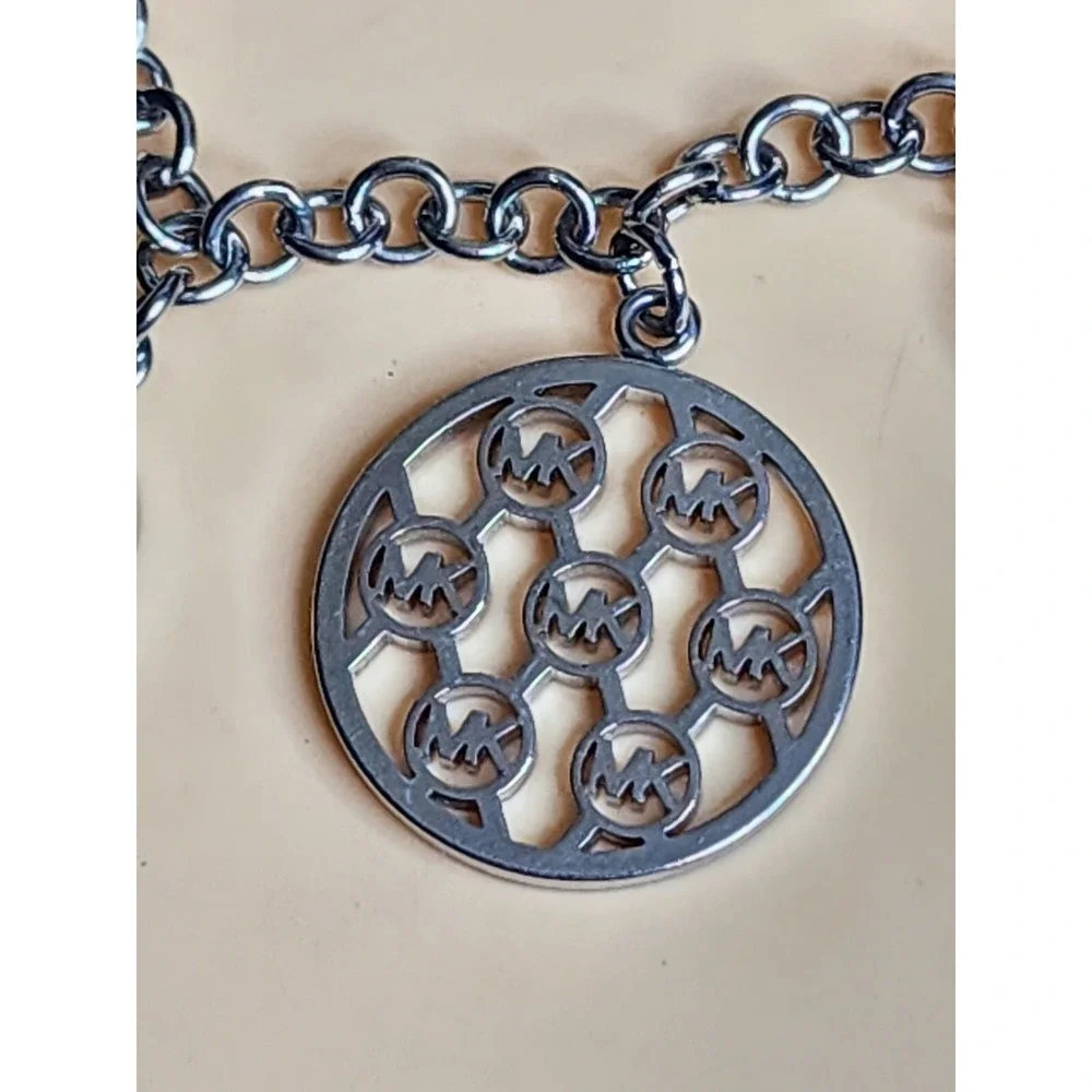 MICHAEL KORS MK Logo 3‎ Piece Charms Silver Chain Slider Bracelet FREE $HIPPING!
